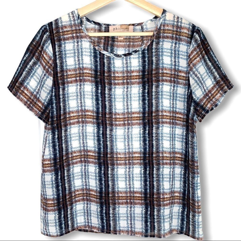 Philosophy Plaid Wrap Back Top